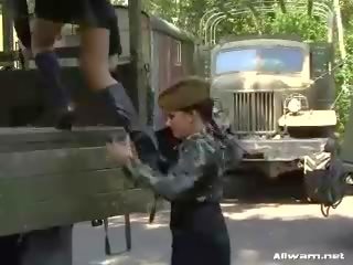Superior MILF bitches put into army training in voluptuous clothes