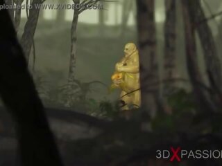 Grün monster- ungeheuer fickt schwer ein leidenschaftlich weiblich goblin arwen im die enchanted wald