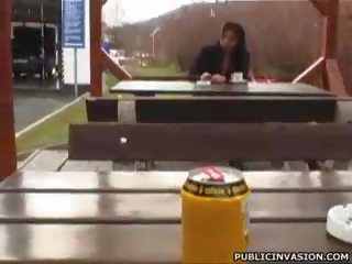 Dark haired seductress gets banged in publik