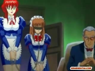 Lidhur me zinxhir hentai shërbyese vete masturbim në front i të saj specialist