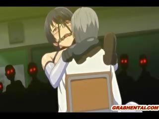 Geketend rondborstig hentai kokhalzen met geblinddoekt hard poking