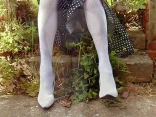 White Stockings and Satin Panties in the Garden: HD adult film 7d